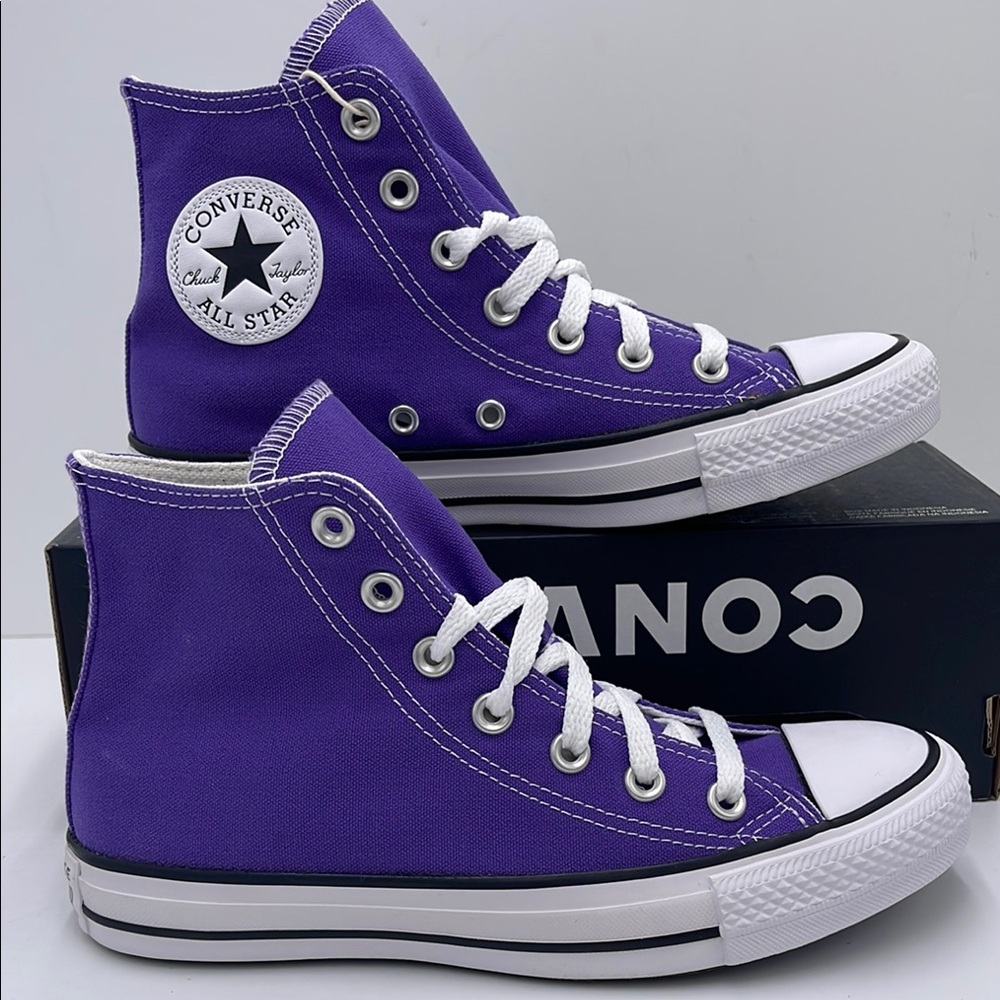 Converse Men’s Chuck Taylor All Star Hi B Grade Purple White 137833F Sneakers - Picture 2 of 16